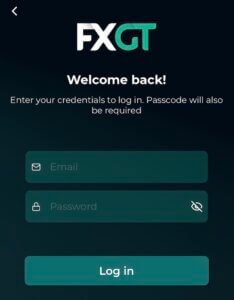 FXGTアプリのログイン画面
